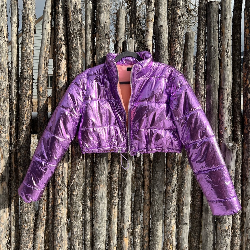 Metallic Purple Fashion Cropped Puffer